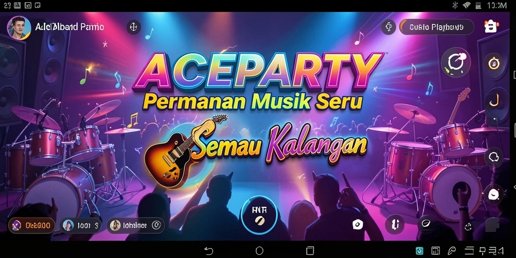 Tampilan menarik dari gameplay ACEPARTY dengan berbagai lagu.