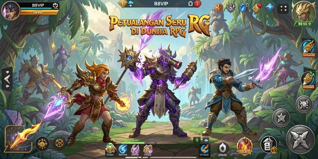 Gameplay RPG B8VIP dengan pemandangan dunia yang luas dan karakter menarik.