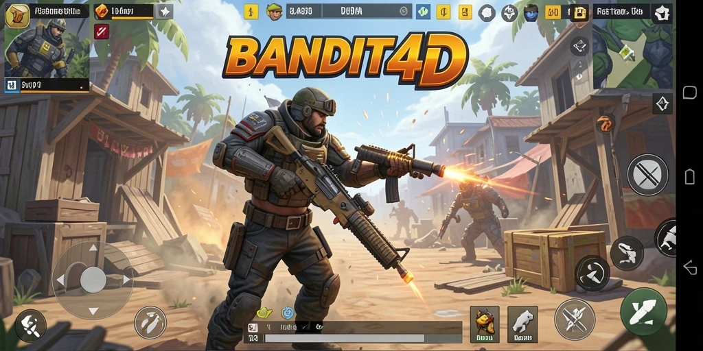 Tangkapan layar utama BANDIT4D menampilkan aksi pertarungan epik di arena Battle Royale.