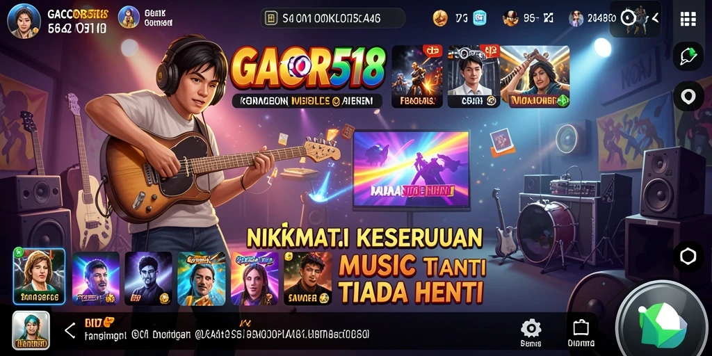 Screenshot GACOR518 menampilkan gameplay interaktif dengan pilihan lagu yang beragam.
