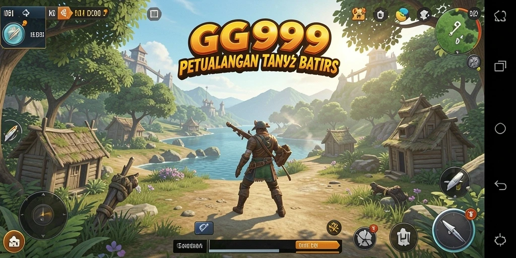 Screenshot utama GG999 menampilkan pemain dalam aksi menjelajahi dunia terbuka