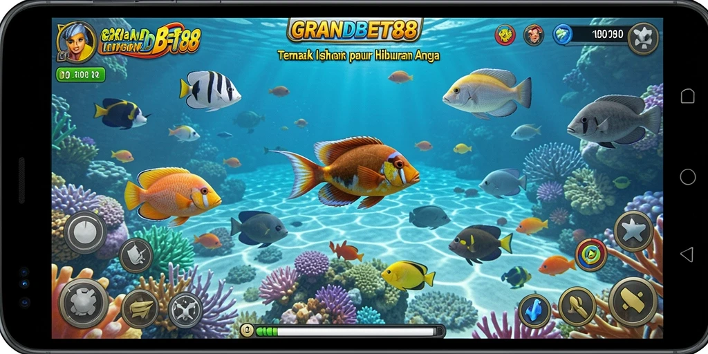 Tampilan gameplay seru dalam GRANDBET88 saat berburu ikan.