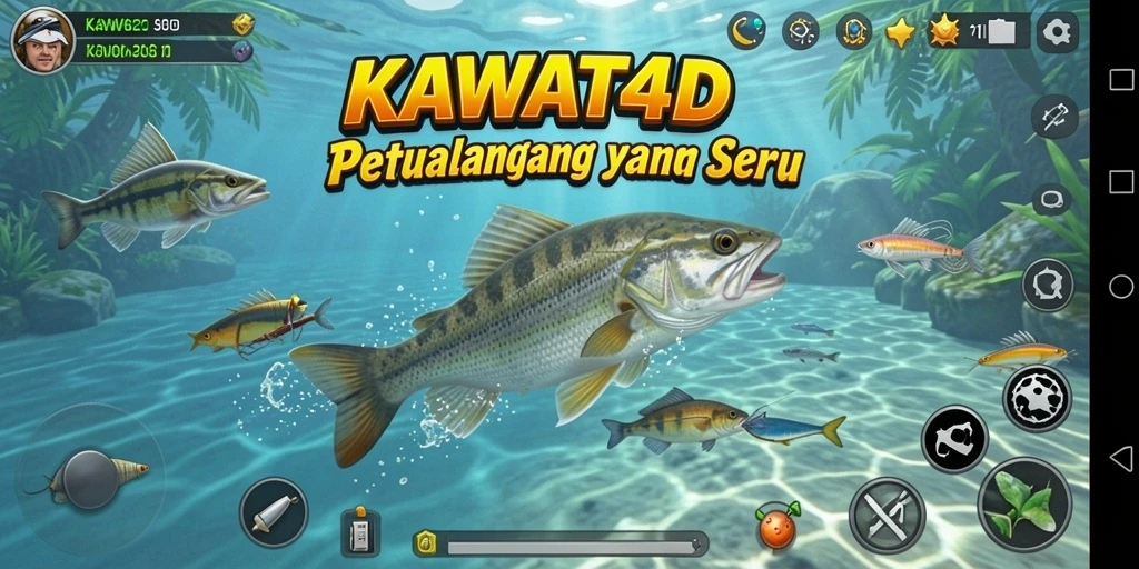 Tampilan utama KAWAT4D dengan aksi memancing seru.