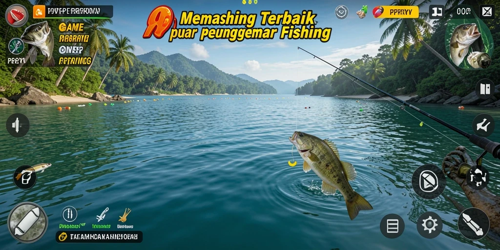Tampilan gameplay PPRRYY dengan suasana memancing yang menenangkan.