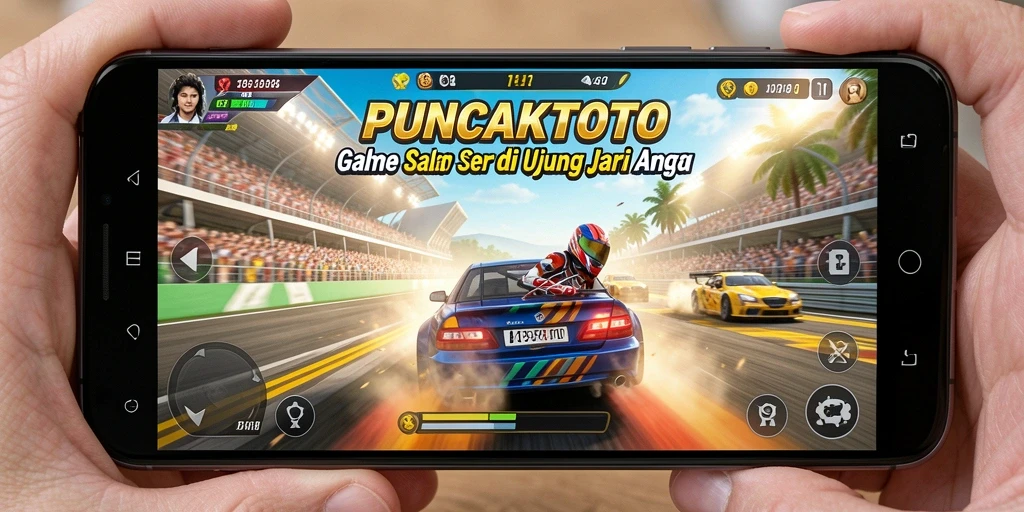 Tampilan gameplay memukau dari PUNCAKTOTO saat balapan di trek menantang.