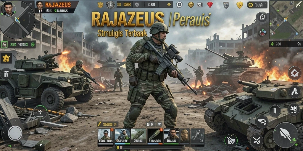 Tampilan gameplay RAJAZEUS yang menampilkan aksi strategis yang mendebarkan.