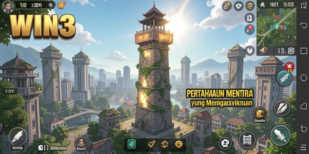 Screenshot gameplay WIN33 menampilkan aksi seru dalam pertahanan menara.